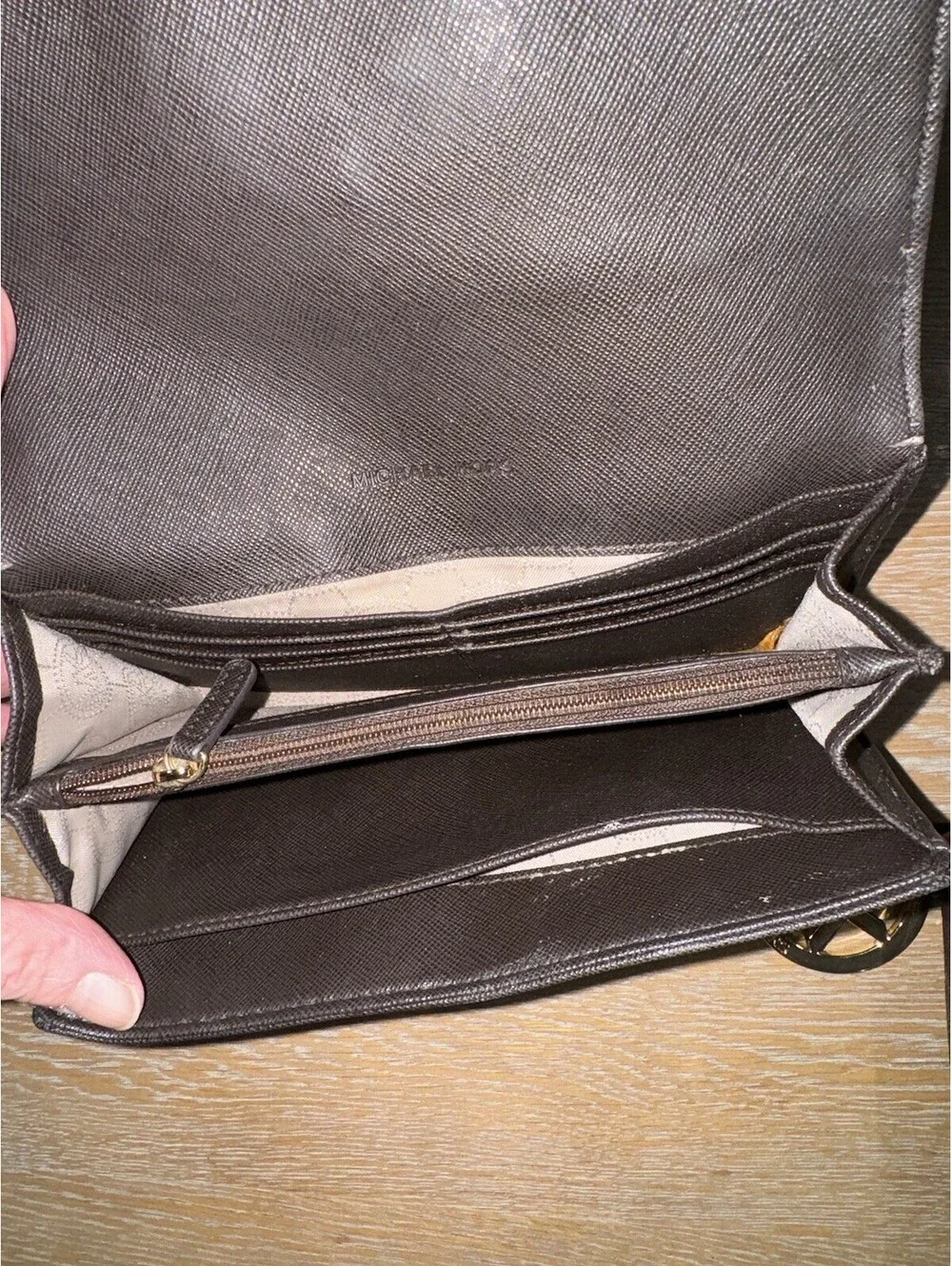 Michael Kors Jet Set Signature Snap-Pocket Tote Brown MK monogram Wallet Pouch